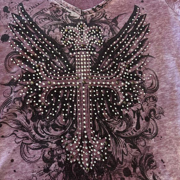 Sexy Pink / Purple rhinestone studded t-shirt.  Size S - Picture 2 of 5